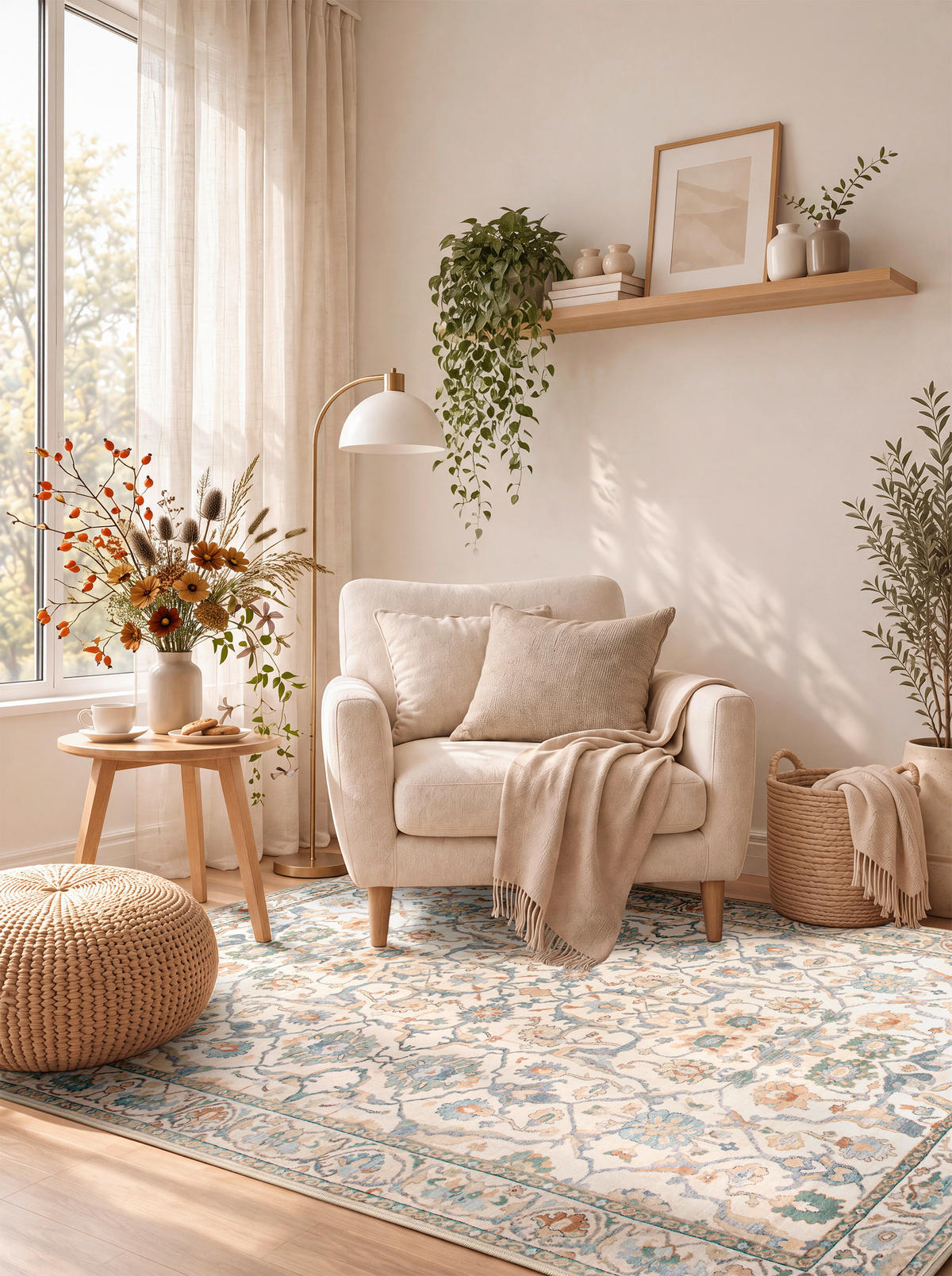 VINTAGE-TEPPICH Living Zaveran 130/190 cm  in Terracotta, Perlmutt, Graublau  - Graublau/Perlmutt, LIFESTYLE, Kunststoff/Textil (130/190cm) - Lindorug