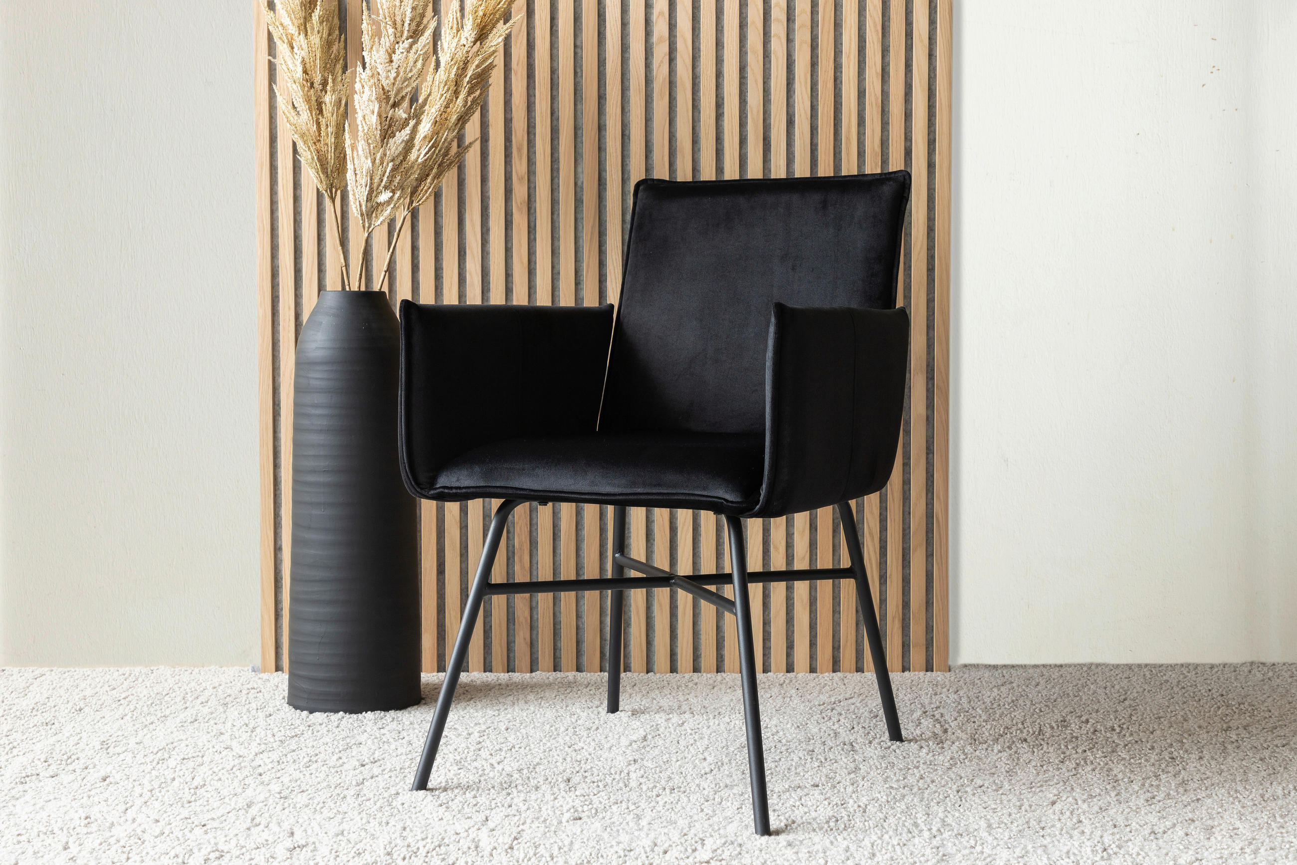 STUHL Samt Schwarz  - Schwarz, Design, Textil/Metall (57/87/60cm) - Livetastic