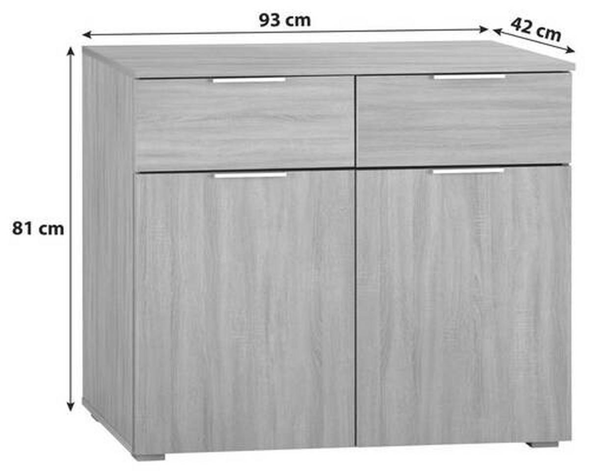 KOMÓD 93/81/42 cm  - Sonoma tölgy/alumínium színű, Modern, faalapú anyag (93/81/42cm) - Rauch Möbel