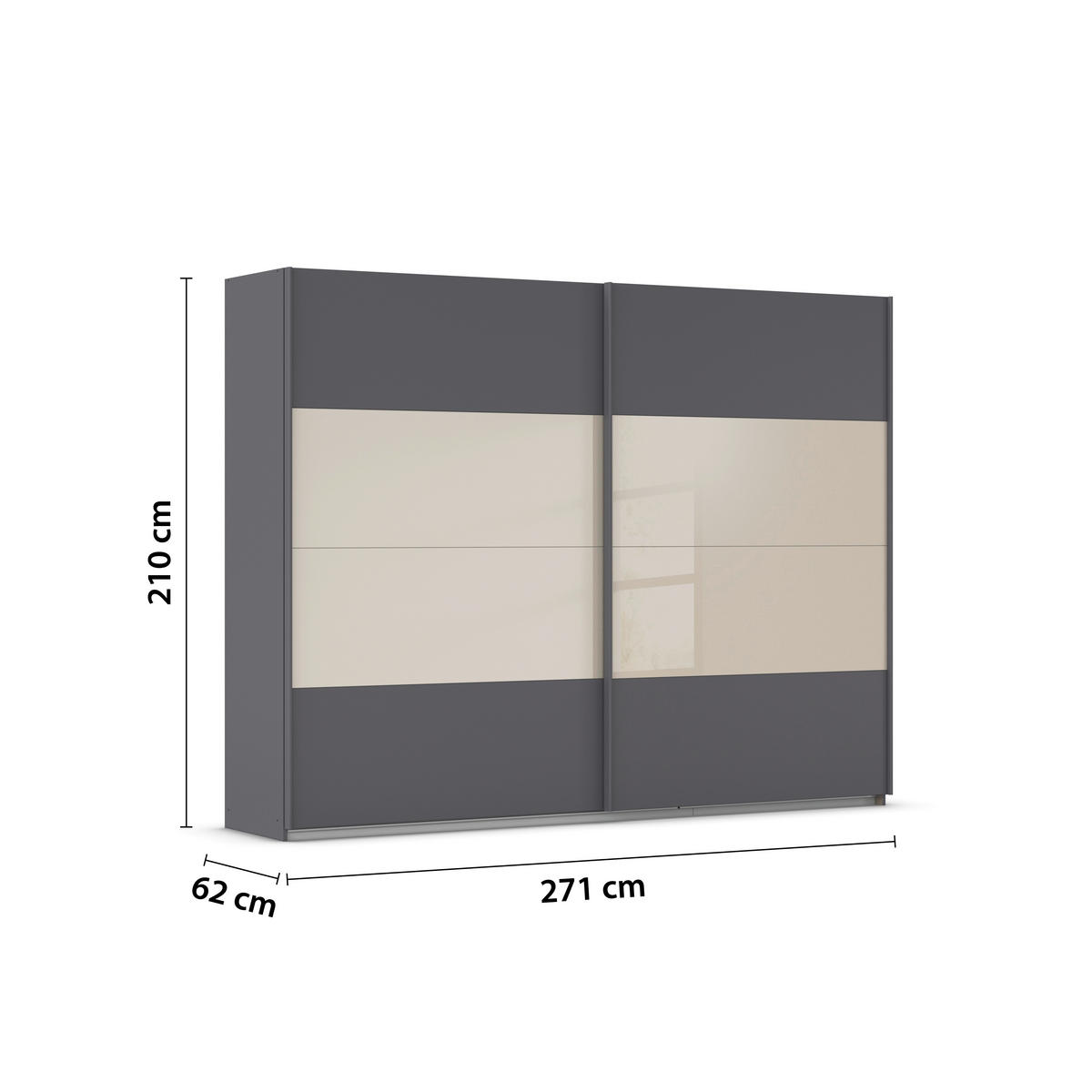 ORMAR - VISEĆA KLIZNA VRATA siva, šampanjac  271/210/62 cm  - šampanjac/siva, Dizajnerski, metal/pločasti materijal (271/210/62cm) - Hom`in