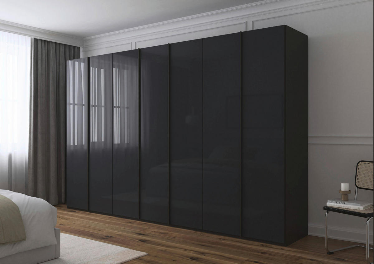DREHTÜRENSCHRANK 350/223/60 cm,  in Graphitfarben, 7-türig  - Graphitfarben, Basics, Glas/Holzwerkstoff (350/223/60cm) - Novel