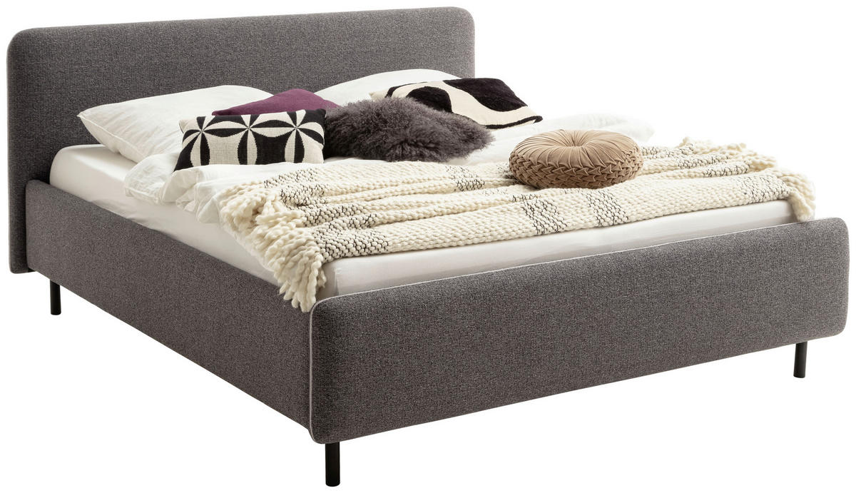 POLSTERBETT Lattenrost, Bettkasten 140/200 cm  in Anthrazit, Silberfarben  - Birkefarben/Anthrazit, Design, Holz/Textil (140/200cm) - Xora