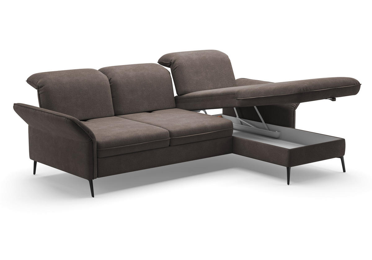 ECKSOFA in Flachgewebe Graphitfarben  - Schwarz/Graphitfarben, Konventionell, Textil/Metall (264/198cm) - Sit & More