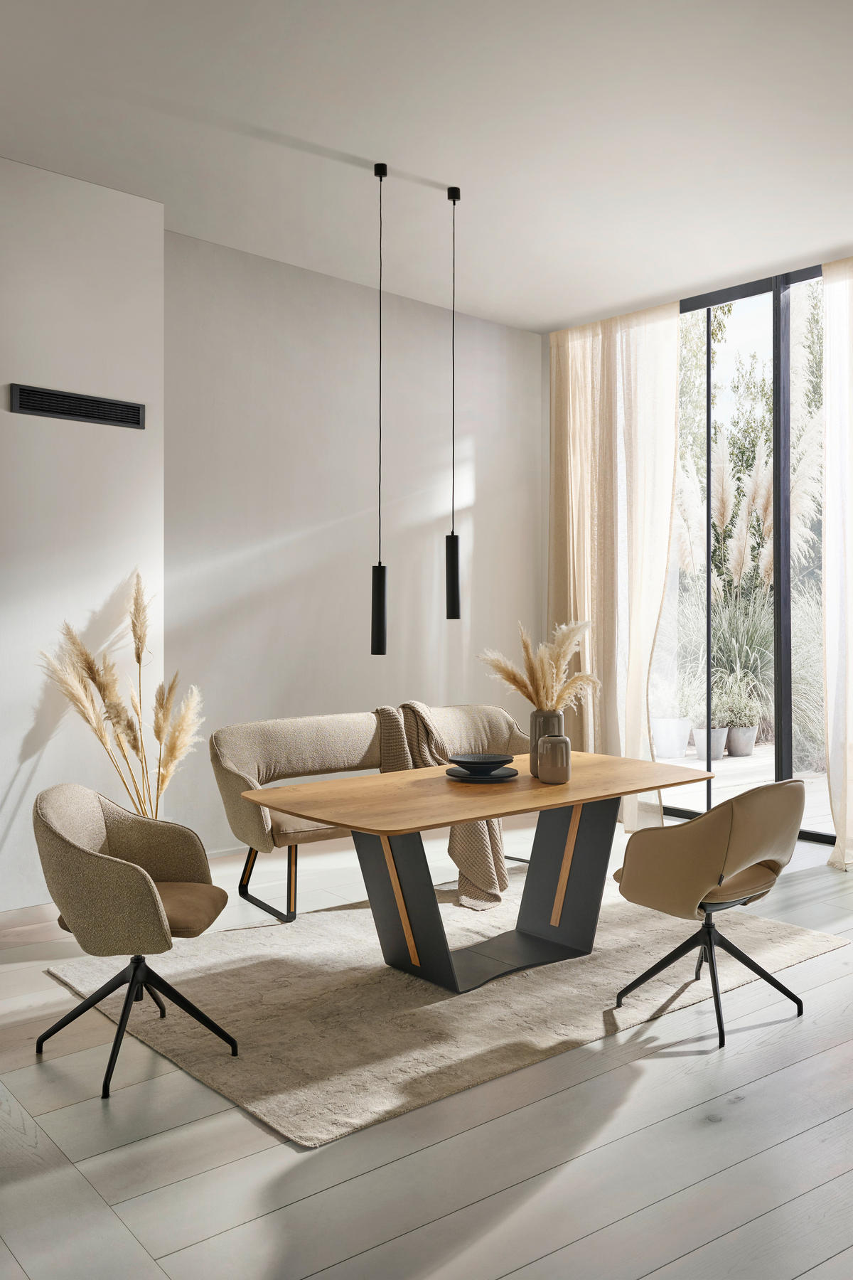 ESSTISCH Wildeiche furniert formgebogen Schwarz, Wildeiche  - Wildeiche/Schwarz, Design, Holz/Metall (200/100/76cm) - Koinor