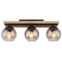 DECKENLEUCHTE    60/15/20,5 cm  - Dunkelbraun/Schwarz, Natur, Glas/Holz (60/15/20,5cm) - Globo