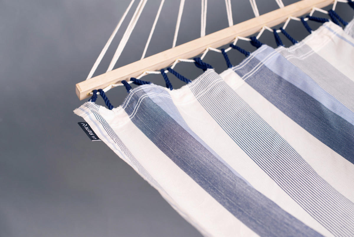 HÄNGEMATTE double bar outdoor  - Weiß/Dunkelblau, KONVENTIONELL, Holz/Textil (160/350cm) - La Siesta