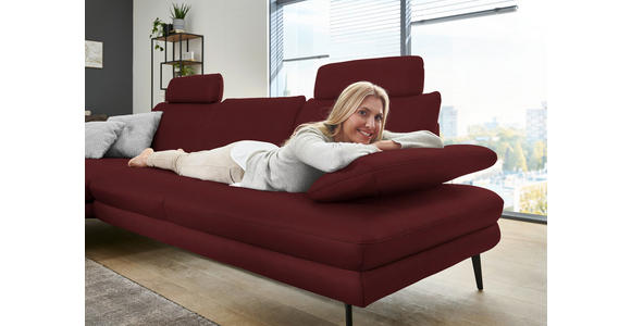ECKSOFA in Echtleder Rot 180/310 cm - Rot/Schwarz, Design, Leder/Metall (180/310cm) - Dieter Knoll