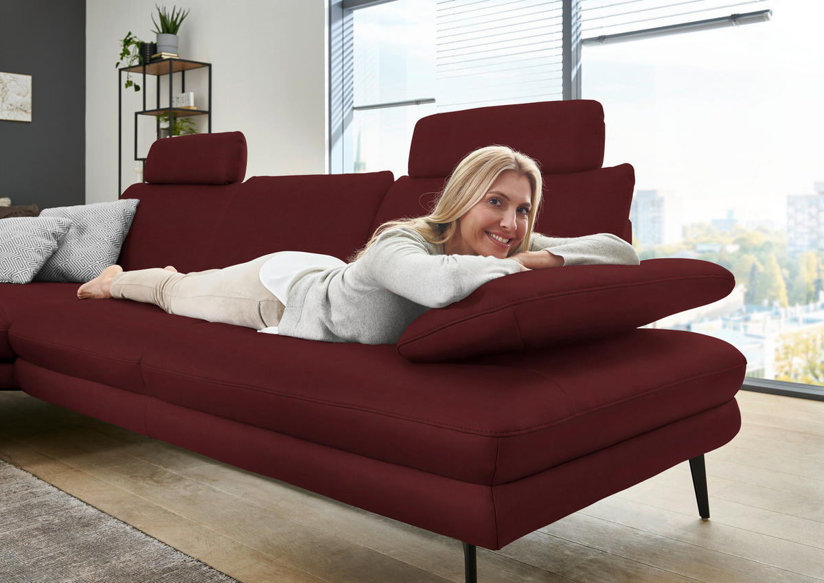 ECKSOFA in Echtleder Rot  180/310 cm  - Rot/Schwarz, Design, Leder/Metall (180/310cm) - Dieter Knoll