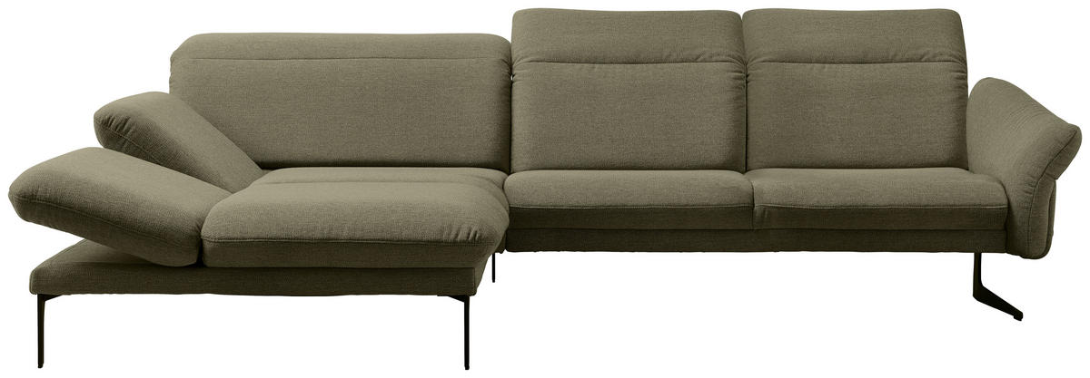 ECKSOFA in Webstoff Olivgrün  - Anthrazit/Olivgrün, Design, Textil/Metall (203/299cm) - Himolla