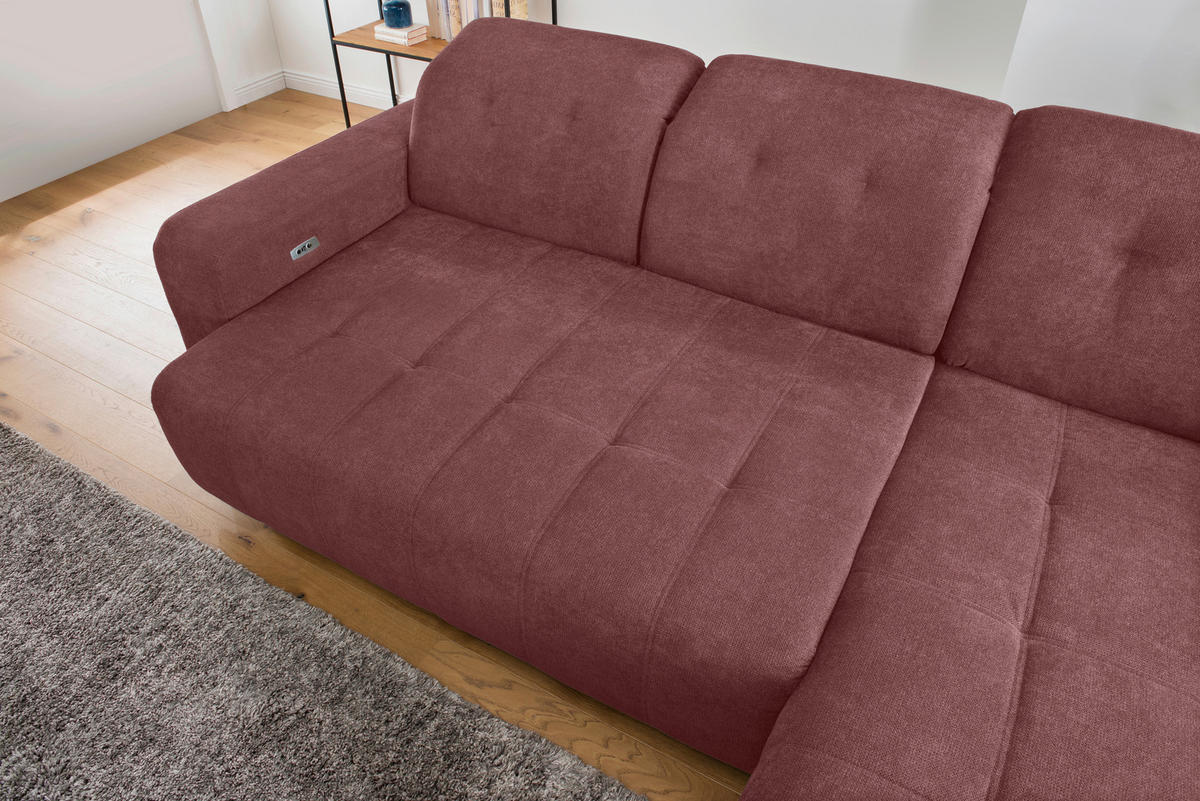 ECKSOFA VICARI Rosa Mikrofaser Kopfteilverstellung, Sitzvorzug  - Schwarz/Rosa, MODERN, Textil/Metall (292/185cm) - Livetastic