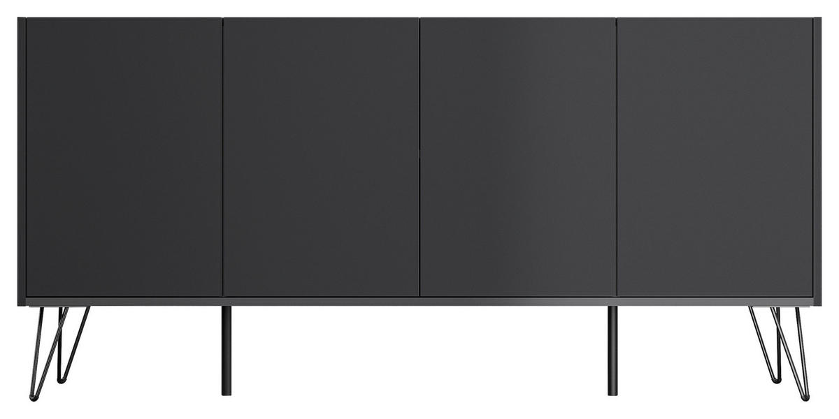 SIDEBOARD Posseik Industrial 155/75,8/42 cm  - Graphitfarben/Schwarz, Design, Holzwerkstoff/Metall (155/75,8/42cm) - P & B