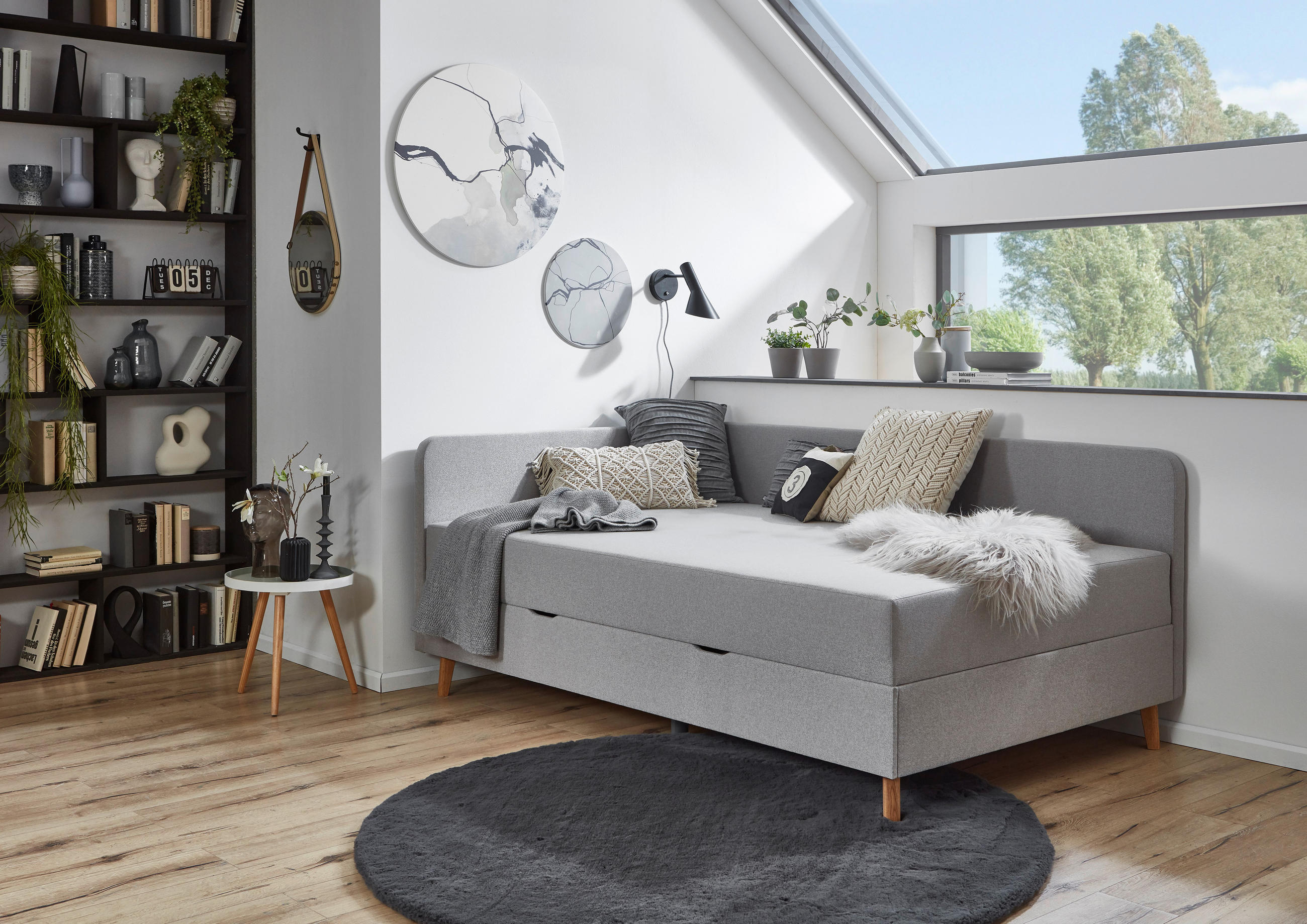 LIEGE Flachgewebe Hellgrau  - Eichefarben/Hellgrau, Design, Holz/Textil (120/200cm) - home24