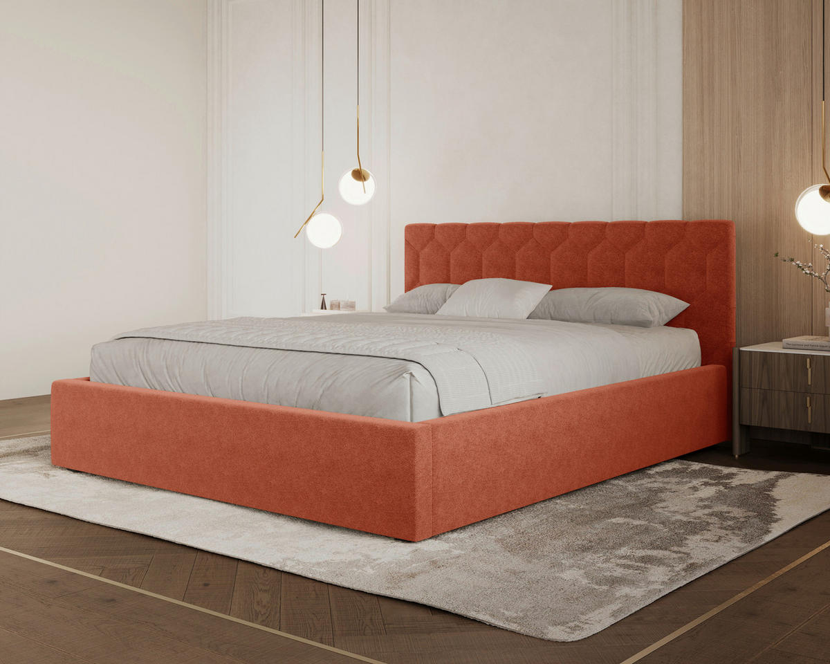 POLSTERBETT 180/200 cm,  in Orange, Lattenrost, Bettkasten,  - Schwarz/Orange, MODERN, Holz/Kunststoff (180/200cm) - Livetastic