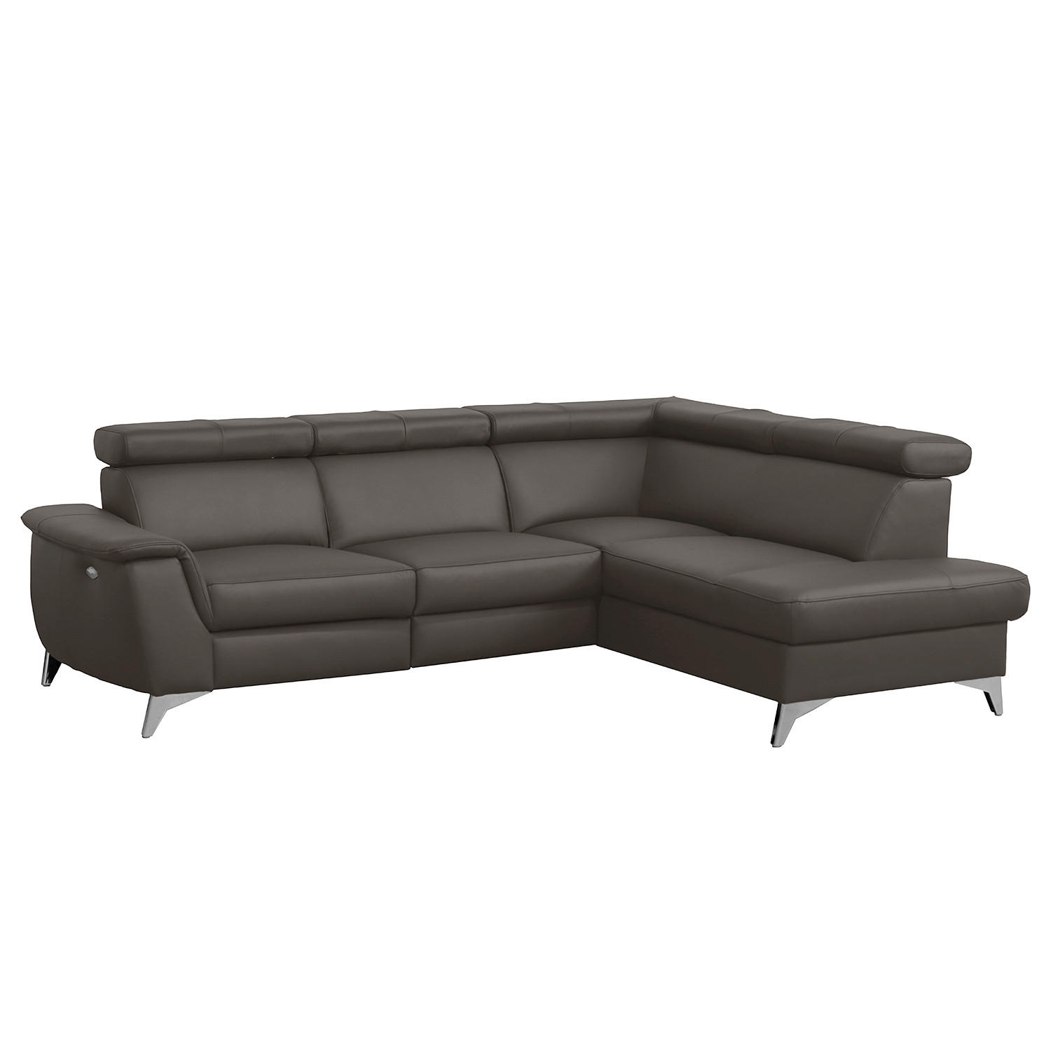 ECKSOFA Dunkelbraun Echtleder Lederlook  - Chromfarben/Dunkelbraun, Design, Leder/Textil (257/197cm) - Livetastic