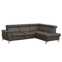 ECKSOFA Dunkelbraun Echtleder Lederlook  - Chromfarben/Dunkelbraun, Design, Leder/Textil (257/197cm) - Livetastic