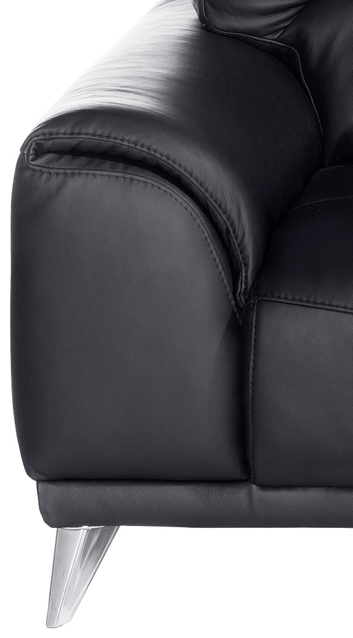 3-SITZER-SOFA in Lederlook Schwarz  - Chromfarben/Schwarz, Modern, Textil/Metall (210/92/96cm) - MID.YOU