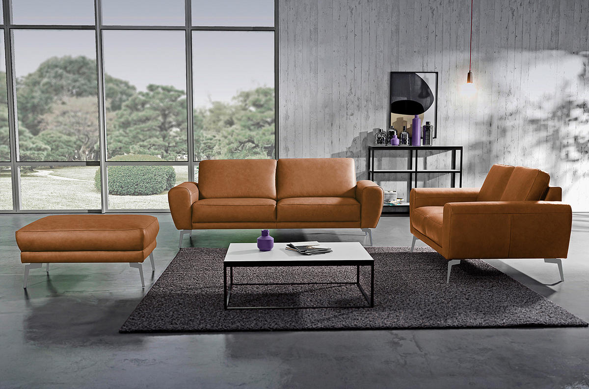 2-SITZER-SOFA in Echtleder Cognac  - Chromfarben/Cognac, Design, Leder/Metall (177/85/92cm) - Livetastic
