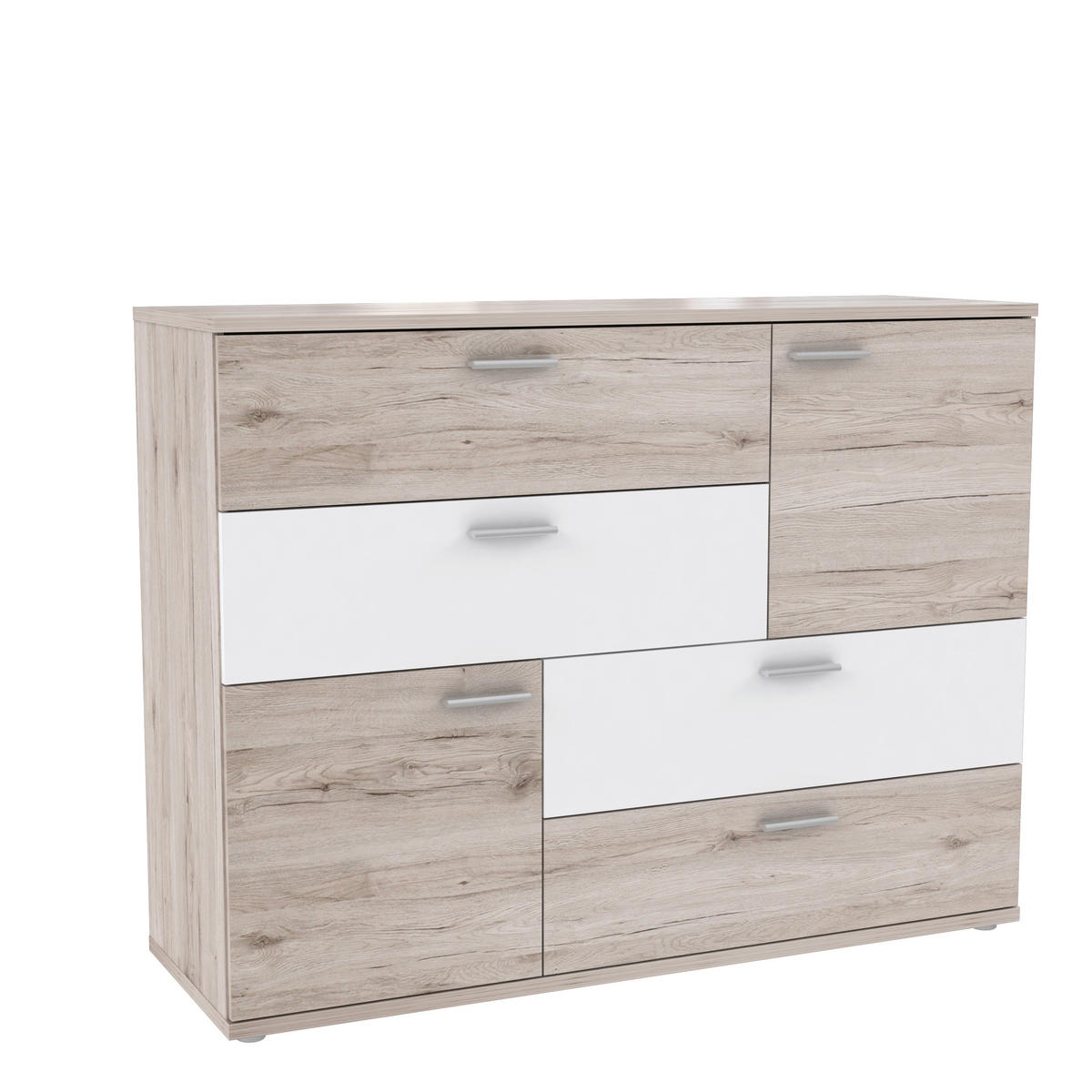 KOMODA, bela, barve hrasta  - barve hrasta/bela, Basics, umetna masa/leseni material (124,9/95,9/41,3cm) - MID.YOU