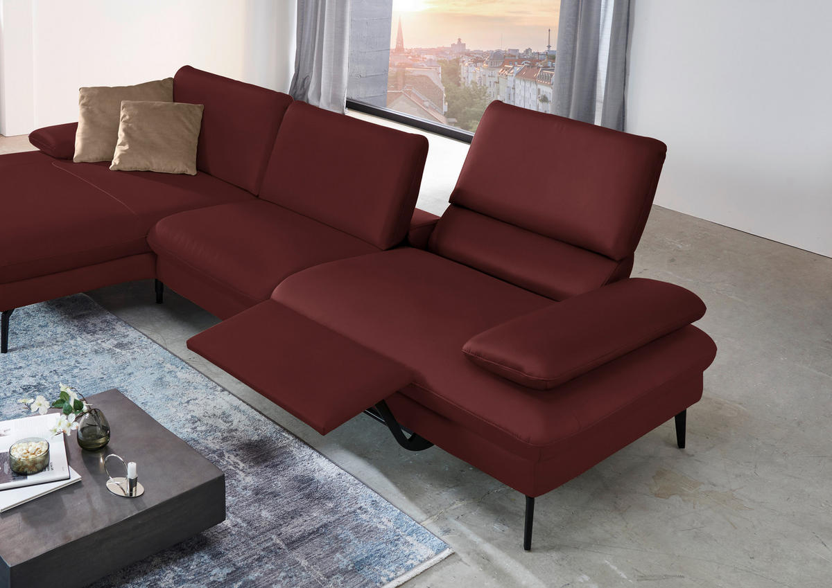 ECKSOFA in Echtleder Beere  - Beere/Schwarz, Design, Leder/Metall (157/325cm) - Dieter Knoll