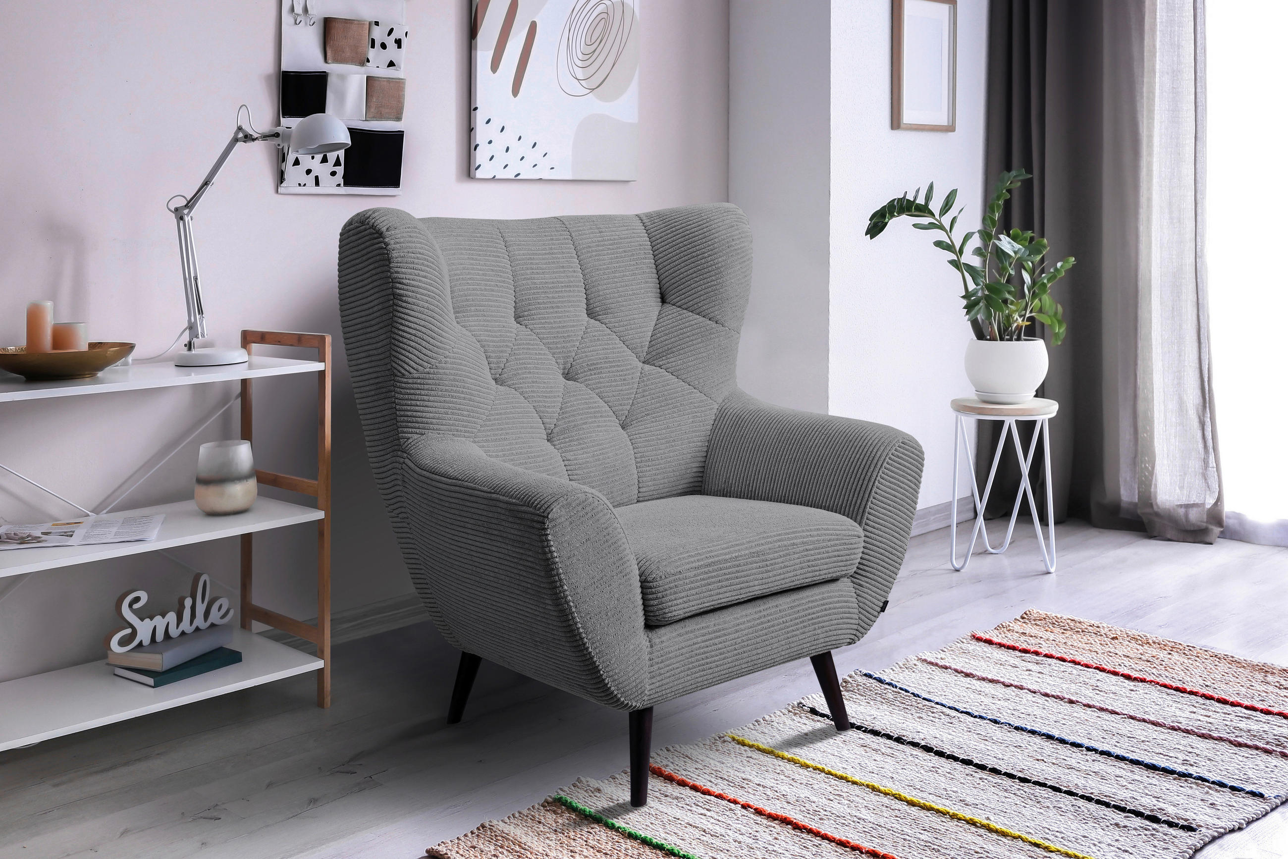 SESSEL in Cord Hellgrau  - Hellgrau/Schwarz, Design, Holz/Textil (87/101/95cm) - Stylife