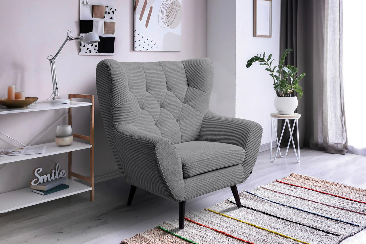 SESSEL Cord Hellgrau    - Hellgrau/Schwarz, Design, Holz/Textil (87/101/95cm) - Stylife