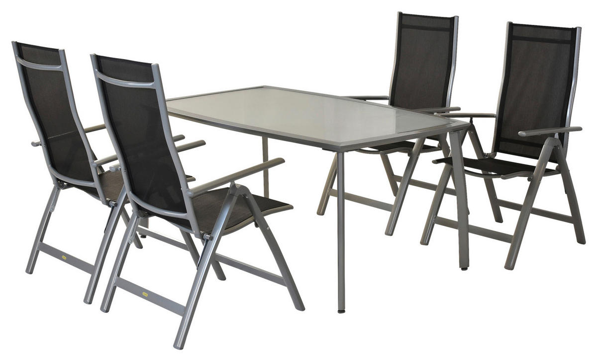 GARTENSET 5-teilig Aluminium 5-teilig  - Silberfarben/Schwarz, MODERN, Textil/Metall - Gardenson