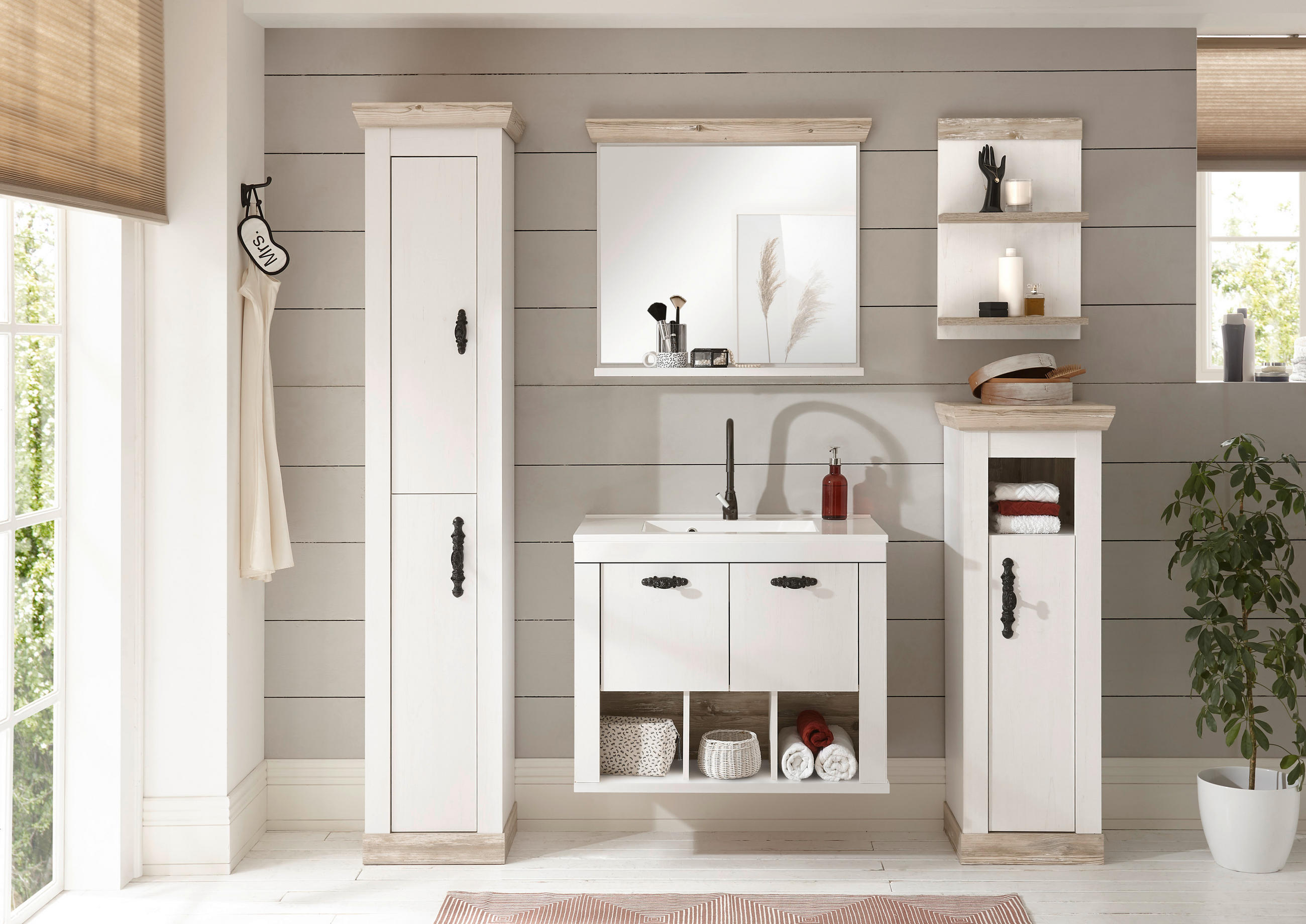 BADEZIMMER 5-teilig  in  - Schwarz/Weiß, Design, Naturmaterialien/Holzwerkstoff (205/200/46cm) - MID.YOU