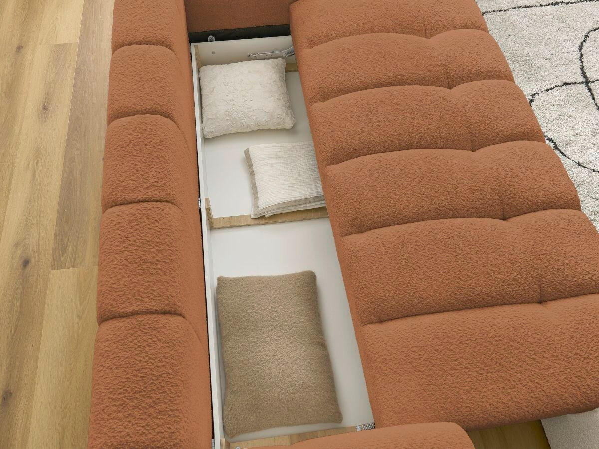 SCHLAFSOFA FUJI Bouclé Orange  inkl.  - Schwarz/Orange, MODERN, Kunststoff/Textil (251/113/88cm)