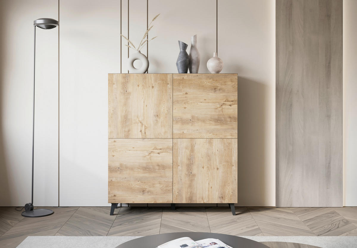 HIGHBOARD  in 120/128/39 cm  - Kastanieneichefarben/Anthrazit, Design, Holzwerkstoff/Kunststoff (120/128/39cm) - Livetastic