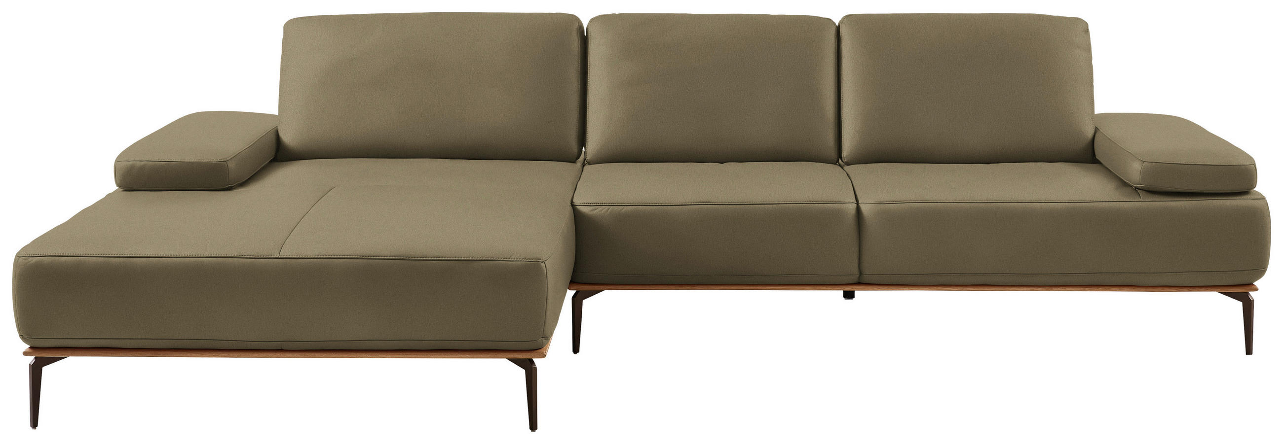 ECKSOFA in Echtleder Olivgrün  - Bronzefarben/Olivgrün, Design, Leder/Holz (176/314cm) - Valnatura