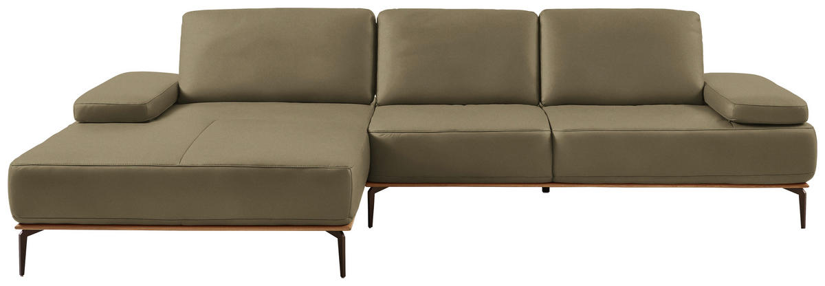 ECKSOFA in Echtleder Olivgrün  - Bronzefarben/Olivgrün, Design, Leder/Holz (176/314cm) - Valnatura