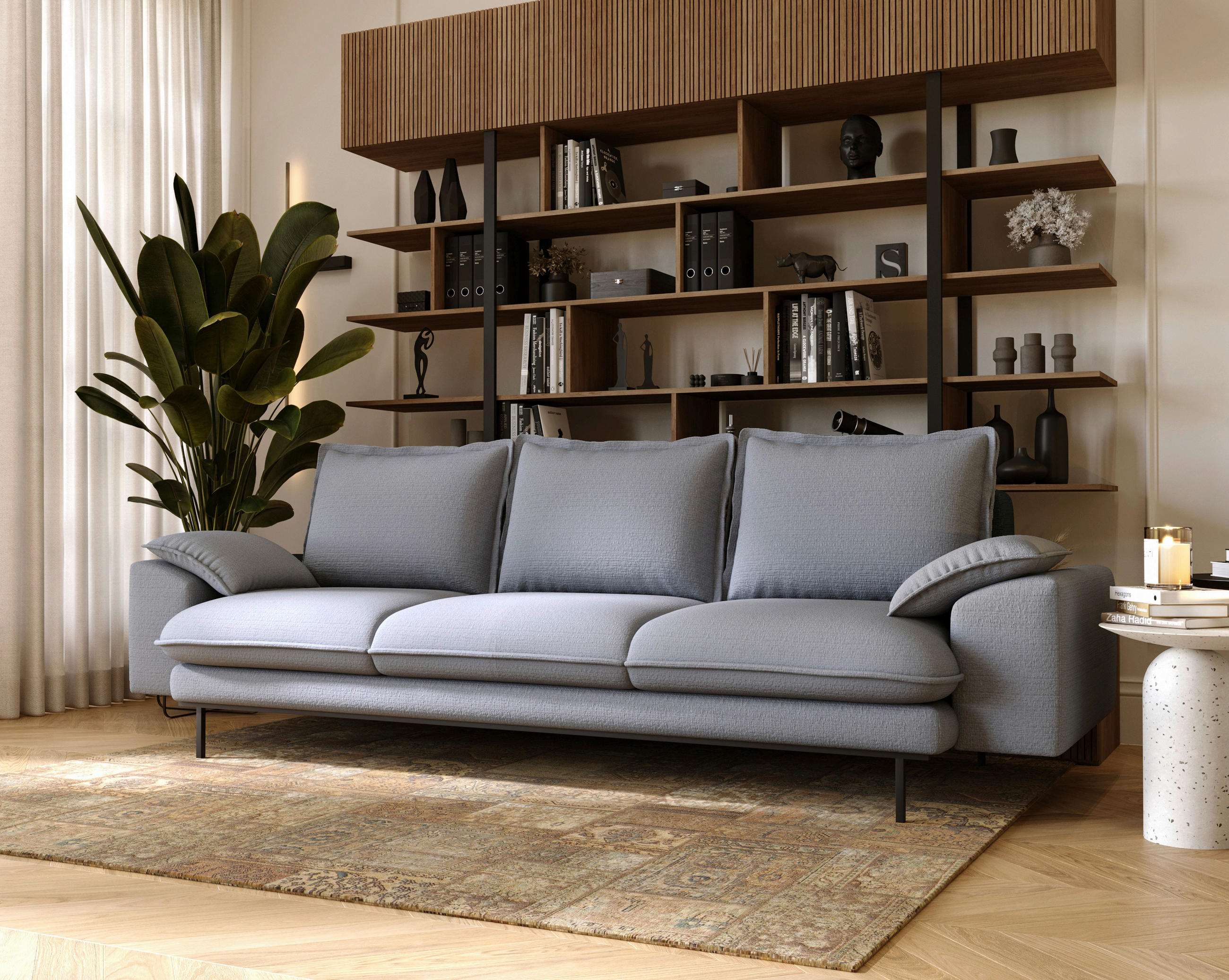 3-SITZER-SOFA Struktur Hellgrau  - Hellgrau/Schwarz, Design, Textil/Metall (267/92/97cm) - Livetastic