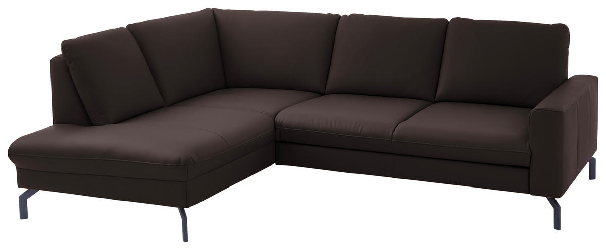 ECKSOFA Echtleder Dunkelbraun  - Dunkelbraun/Schwarz, Design, Leder/Metall (194/250cm) - Beldomo Premium
