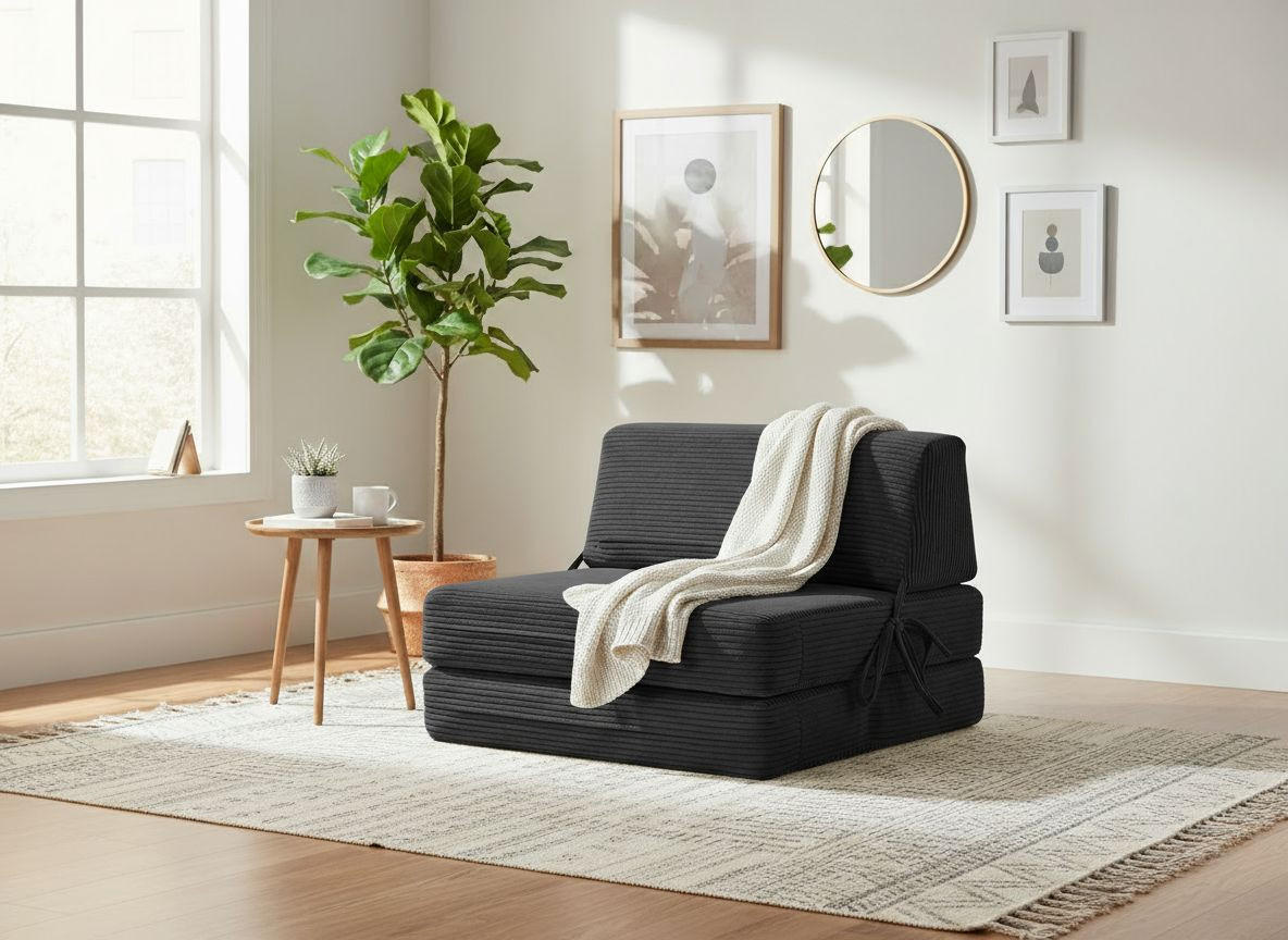 SCHLAFSESSEL in Cord Schwarz  - Schwarz, Design, Textil/Metall (65/57/81cm) - Livetastic