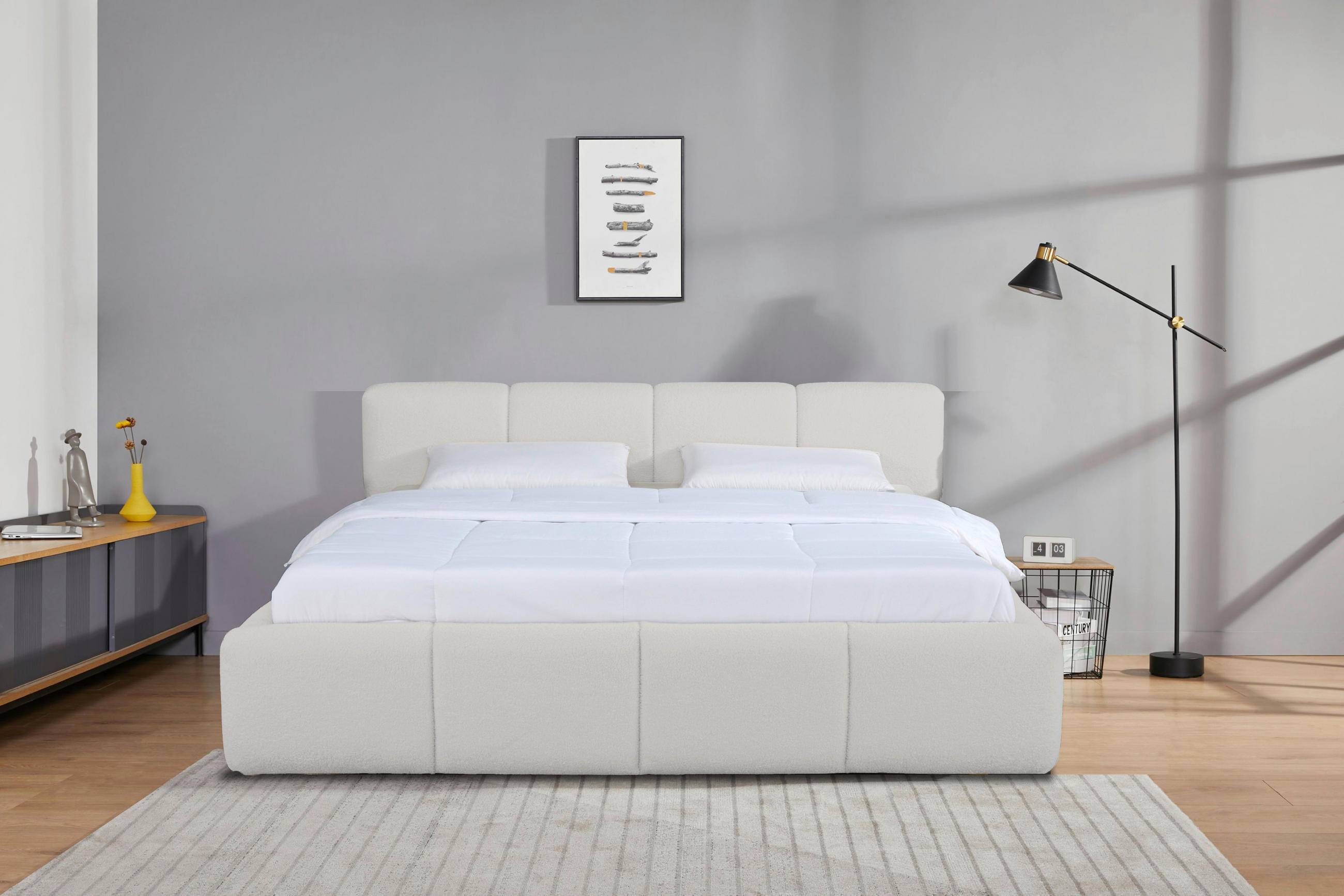 ČALÚNENÁ POSTEĽ, 180/200 cm, béžová - čierna/prírodná farba, Modern, drevo/textil (180/200cm) - Livetastic