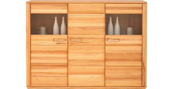 HIGHBOARD  in 179/131/38 cm  - Edelstahlfarben/Buchefarben, KONVENTIONELL, Glas/Holz (179/131/38cm) - Novel