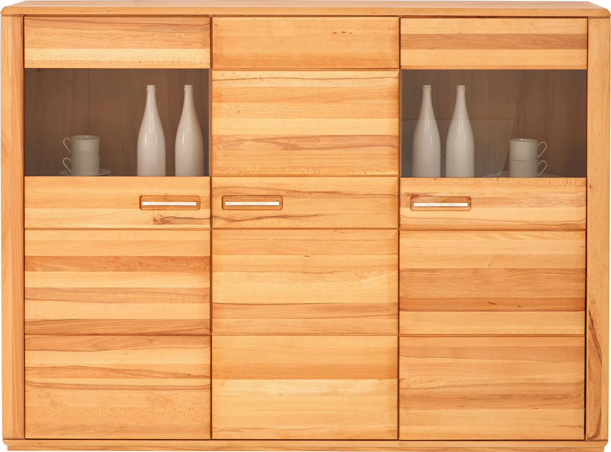 HIGHBOARD  in 179/131/38 cm  - Edelstahlfarben/Buchefarben, KONVENTIONELL, Glas/Holz (179/131/38cm) - Novel