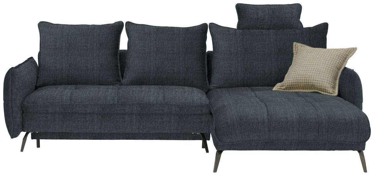ECKSOFA in Flachgewebe Blau, Grün  - Blau/Schwarz, Design, Textil/Metall (273/180cm) - Hom`in