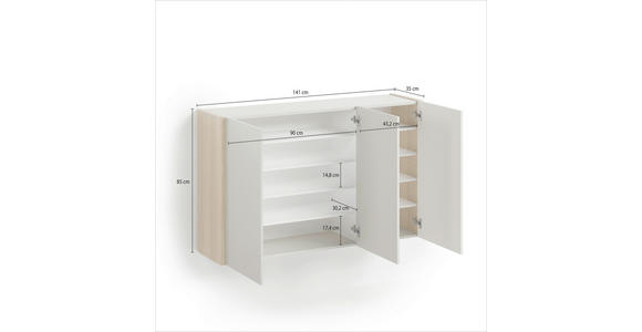 HÄNGESCHUHSCHRANK 141/85/35 cm  - Eiche Bianco/Greige, Design, Holzwerkstoff (141/85/35cm) - Voleo