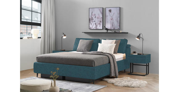 POLSTERBETT Matratze, Lattenrost Blau 160/200 cm  - Hellbraun/Blau, Design, Holz/Textil (160/200cm) - Johann Jakob