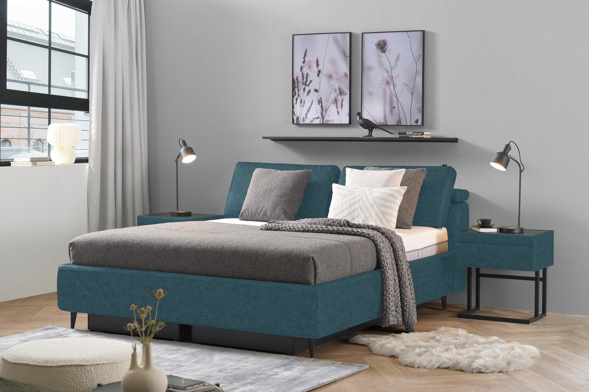 POLSTERBETT 180/200 cm  in Blau  - Hellbraun/Blau, Design, Holz/Textil (180/200cm) - Johann Jakob