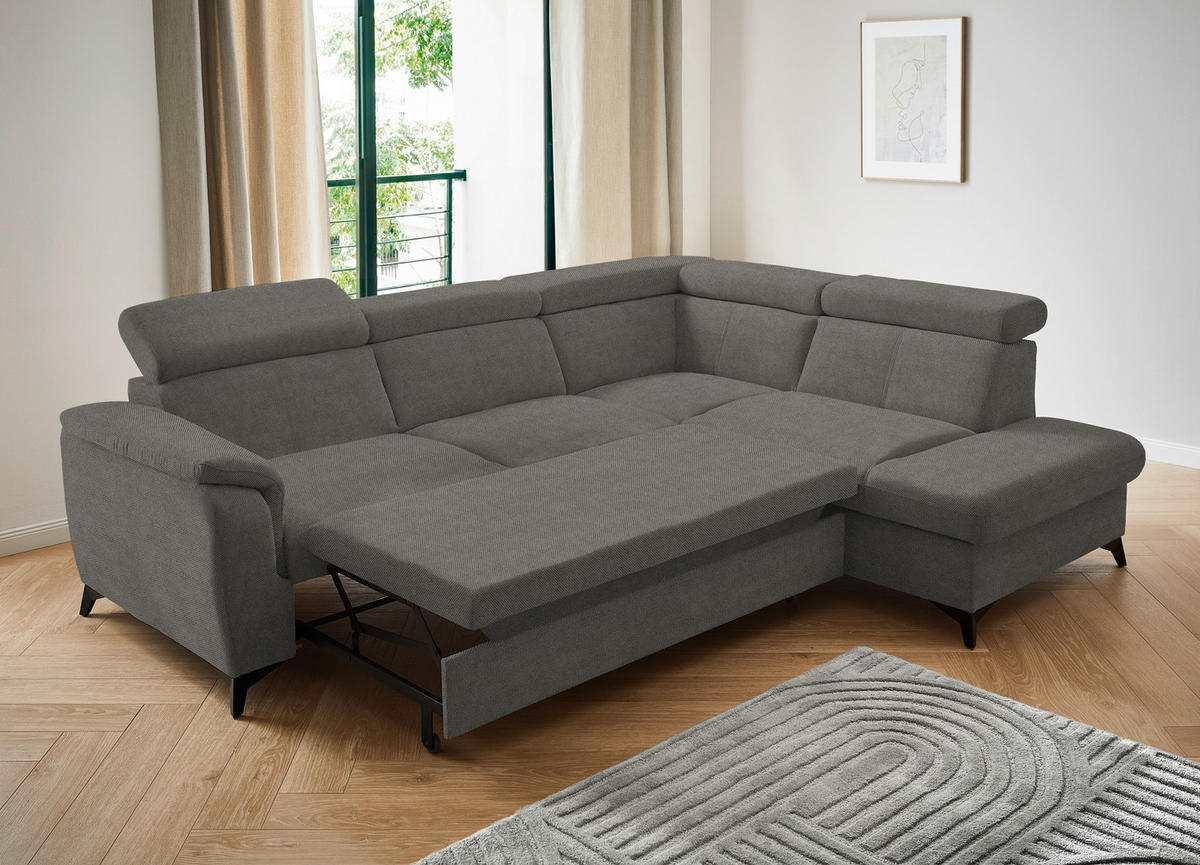 ECKSOFA in Webstoff Grau  - Schwarz/Grau, Design, Textil/Metall (260/203cm) - Stylife