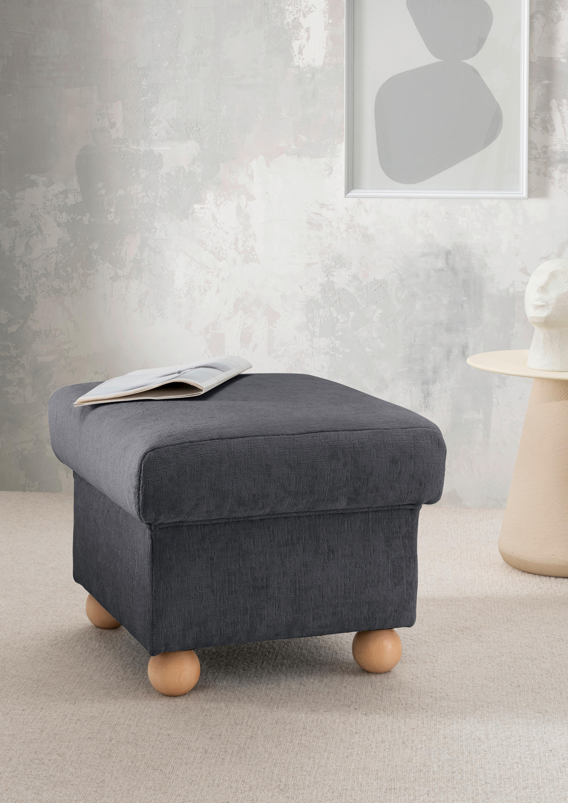 HOCKER Mikrofaser Anthrazit  - Wildeiche/Anthrazit, KONVENTIONELL, Holz/Textil (56/46/56cm) - Livetastic