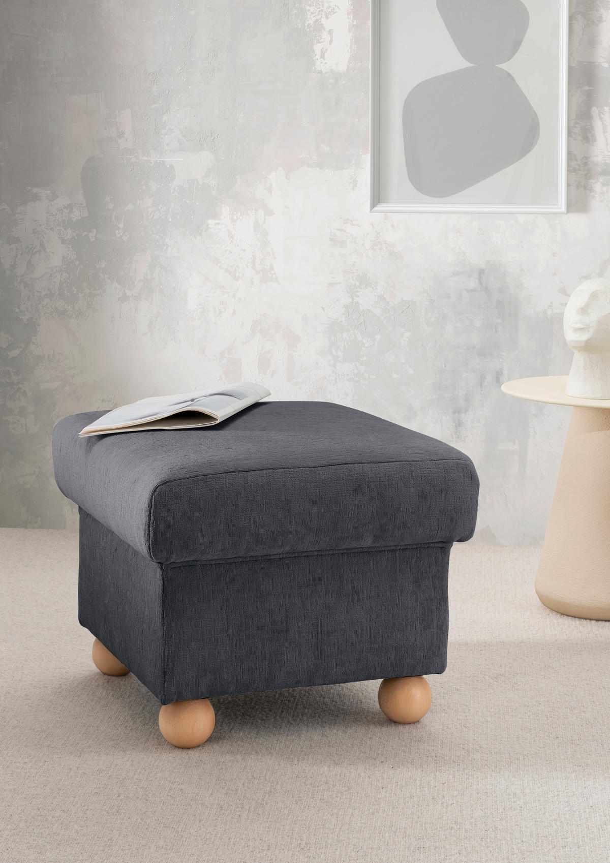 HOCKER Mikrofaser Anthrazit  - Wildeiche/Anthrazit, KONVENTIONELL, Holz/Textil (56/46/56cm) - Livetastic
