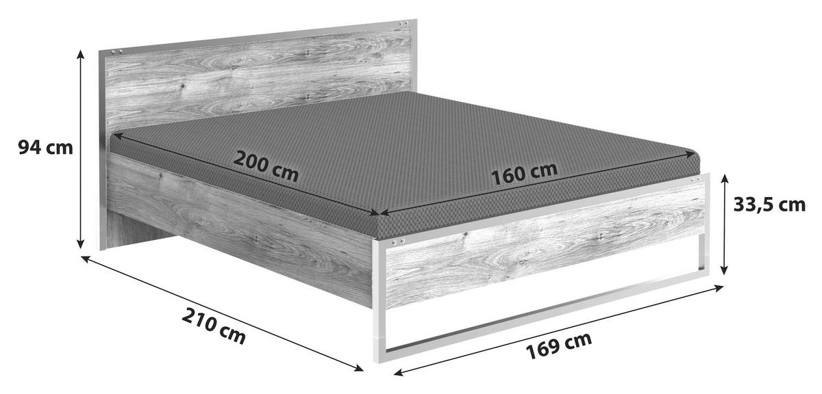 BETT 160/200 cm  in Graphitfarben, Eichefarben   - Eichefarben/Graphitfarben, Basics, Holzwerkstoff (160/200cm) - MID.YOU