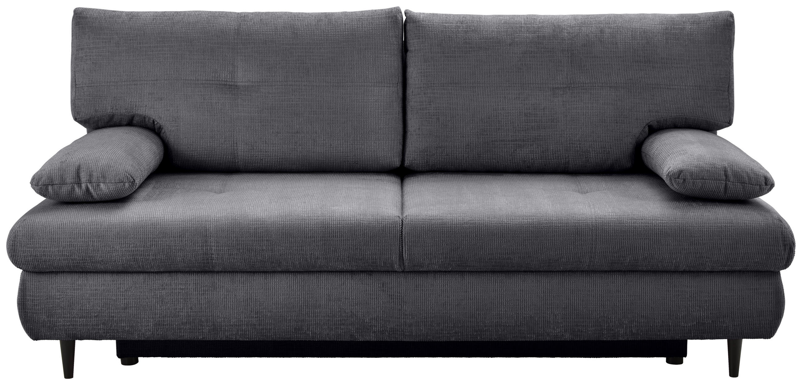 SCHLAFSOFA Chenille Graphitfarben  inkl. Rückenkissen, Armlehnenkissen, Bettkasten, Schlaffunktion, Rücken echt, Liegefläche im Originalstoff  - Schwarz/Graphitfarben, KONVENTIONELL, Holz/Textil (212/97/105cm) - Carryhome