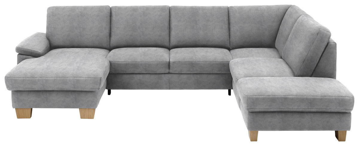 WOHNLANDSCHAFT in Velours Hellgrau  - Eichefarben/Hellgrau, KONVENTIONELL, Holz/Textil (167/316/235cm) - Beldomo System