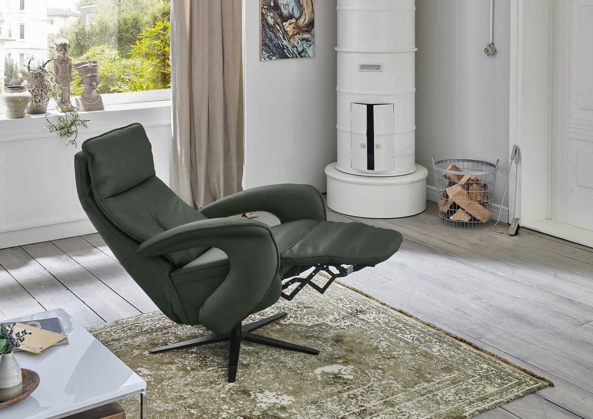 RELAXSESSEL in Leder Dunkelgrün  - Dunkelgrün/Schwarz, Design, Leder/Metall (77/110/87cm) - Valdera
