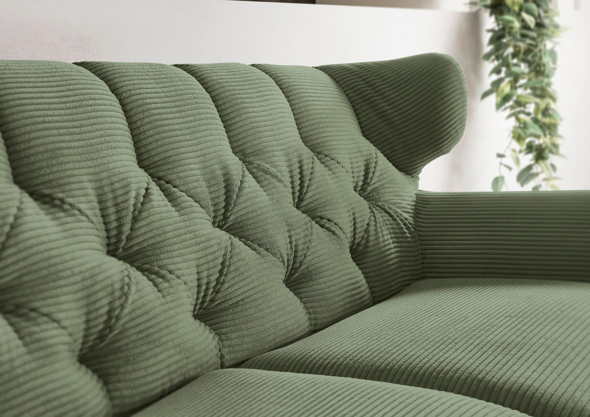 CHESTERFIELD-SOFA Cord Grün  - Schwarz/Grün, MODERN, Textil/Metall (160/94/95cm) - Pure Home Lifestyle