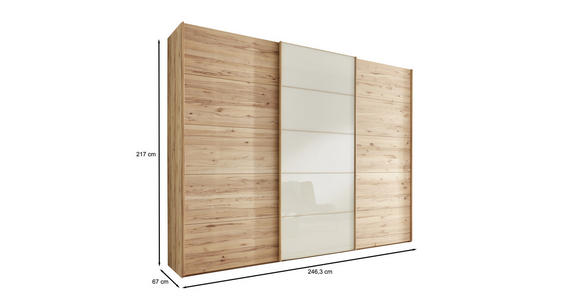SCHWEBETÜRENSCHRANK 250/217/67 cm 3-türig Buchefarben, Champagner - Champagner/Buchefarben, Natur, Glas/Holz (250/217/67cm) - Linea Natura